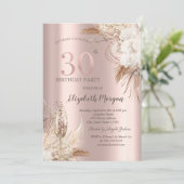 Boho Flowers, Champagneglas, Roos Gold 30th Kaart (Staand voorkant)