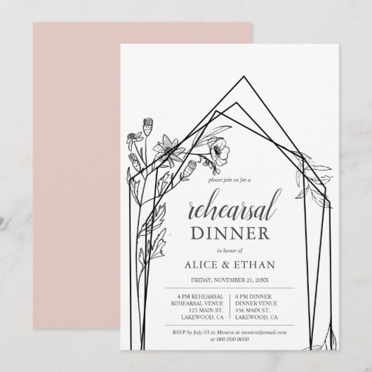 Boho Flowers Geometric Rehearsal Diner Kaart (Voorkant / Achterkant)