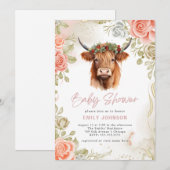 Boho Flowers Highland Koe Baby shower Kaart (Voorkant / Achterkant)