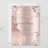 Boho Flowers Jurk Roos Gold Quinceanera Kaart (Voorkant)