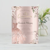 Boho Flowers Jurk Roos Gold Quinceanera Kaart (Staand voorkant)