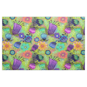 Boho Flowers op Peridot Green Stof