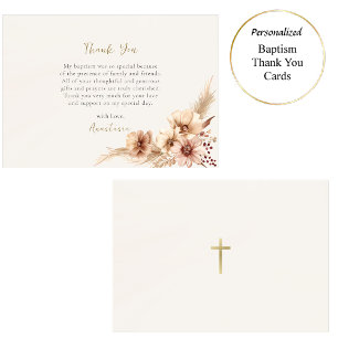 Boho Flowers Pampas Grass Orthodoxe doop Bedankkaart