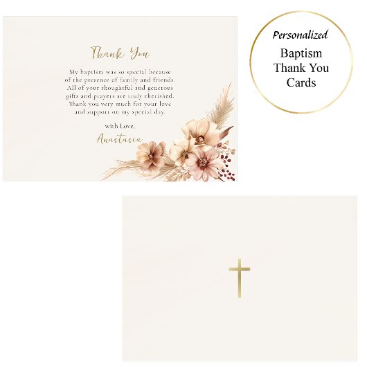 Boho Flowers Pampas Grass Orthodoxe doop Bedankkaart