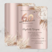 Boho Flowers Pampas Grass Roos Goud 60e Verjaardag Kaart (Voorkant / Achterkant)