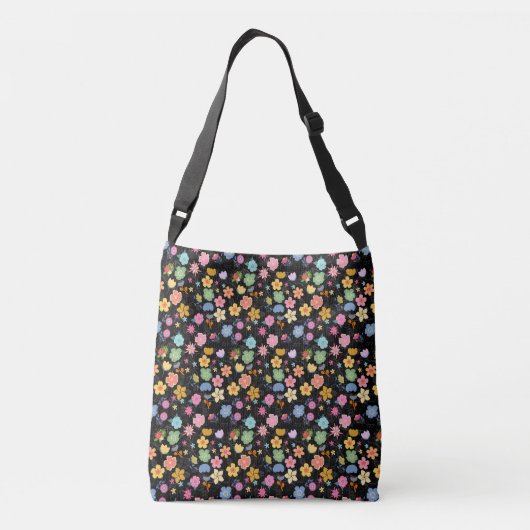Boho Flowers Pattern B01.b Black BG Crossbody Tas (Achterkant)