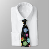 Boho Flowers Pattern B01.b Black BG Stropdas (Gebonden)