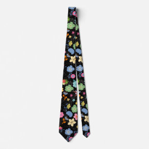 Boho Flowers Pattern B01.b Black BG Stropdas