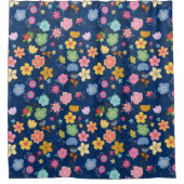 Boho Flowers Pattern B01.b DBlue BG Douchegordijn (Voorkant)