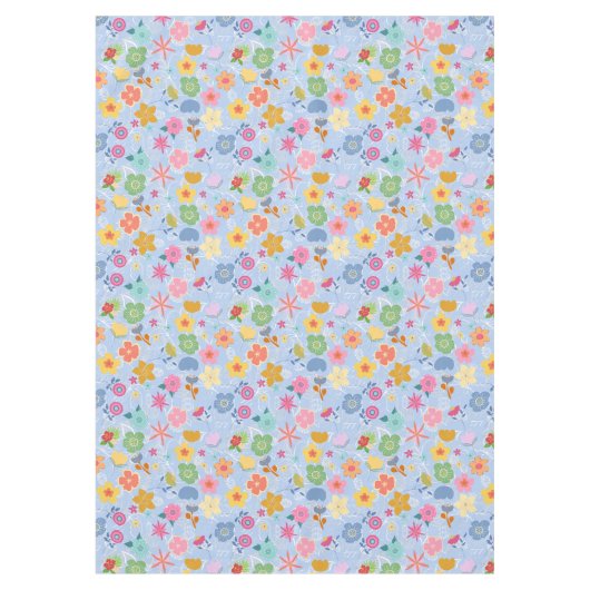 Boho Flowers Pattern B01.w Lblue BG Tafelkleed (Voorkant)