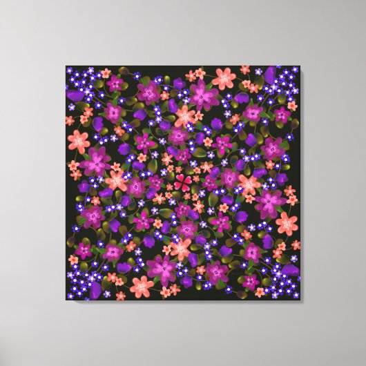 Boho Flowers Pink, Coral and Paars Beauful Canvas Afdruk (Voorkant)