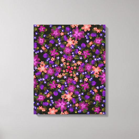 Boho Flowers Pink, Coral and Paars Beauful Canvas Afdruk (Voorkant)