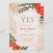 Boho Flowers Red Green Minimalist Save The Date (Voorkant / Achterkant)