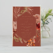 Boho Flowers Roos Gold Foil Wedding Folie Uitnodiging (Staand Voorkant)
