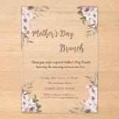 Boho Flowers Roos Gold Moederdag Brunch Acryl Uitnodigingen (Voorkant)