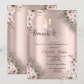 Boho Flowers Roos Gouden Glitter Brunch & Bubbly Kaart (Voorkant / Achterkant)