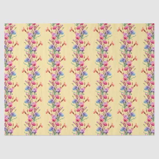 Boho Flowers & Stripes Pattern Floral Cute Yellow Tissuepapier (Voorkant)