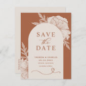 Boho Flowers Terracotta Arch Save the Date Aankondigingskaart (Voorkant / Achterkant)