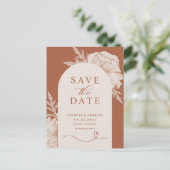 Boho Flowers Terracotta Arch Save the Date Aankondigingskaart (Staand voorkant)