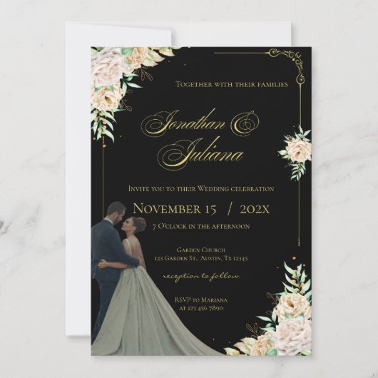 Boho Flowers Wedding Invitation (Devant)
