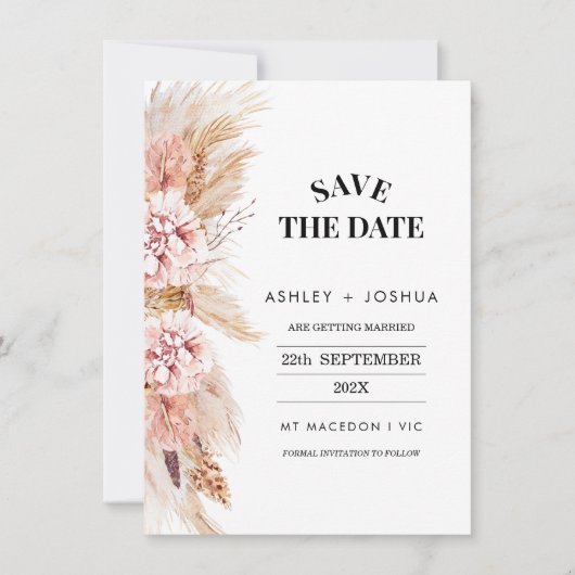 Boho Flush Pampas Grass Enregistrer La Carte Date (Devant)