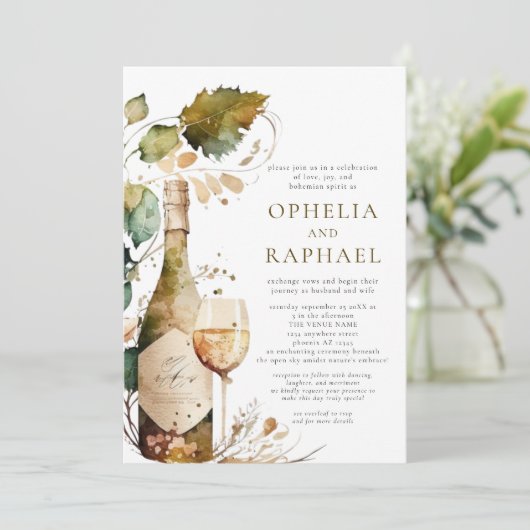 Boho Foliage en wijn Bohemian bruiloft Kaart (Staand voorkant)