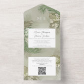 Boho Foliage Waterverf Tropische Budget QR Code All In One Uitnodiging (Binnen)