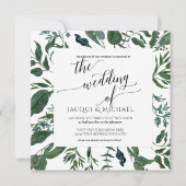 BOHO Foliage Wedding Waterverf Krans | Vierkant Kaart (Voorkant)