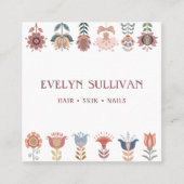 boho folk art fleurs carré carte de visite (Devant)