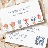 boho folk art flowers qr code carte de visite