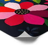 Boho Folk Art Kat, Bloemen & Vlinder Poster (Hoek)