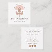 boho folk art logo fleur carré carte de visite (Devant / Derrière)