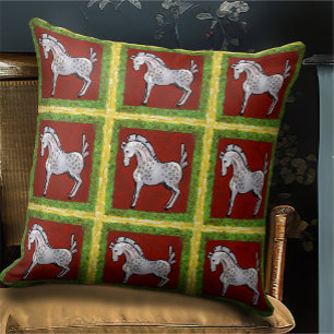 Boho Folk Art Red Plaid Horse Cottage Vakantie Kussen