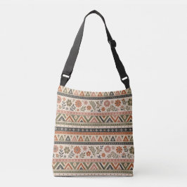 Boho Folk Bloem Geometrisch Naadloos Patroon Crossbody Tas