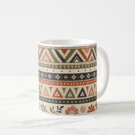 Boho Folk Bloem Geometrisch Naadloos Patroon Koffiemok