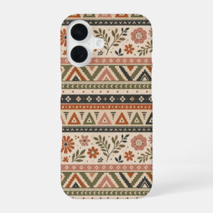 Boho Folk Bloemige Geometrische Naadloos Patroon iPhone 16 Hoesje