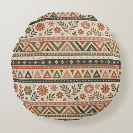 Boho Folk Bloemige Geometrische Naadloos Patroon Rond Kussen