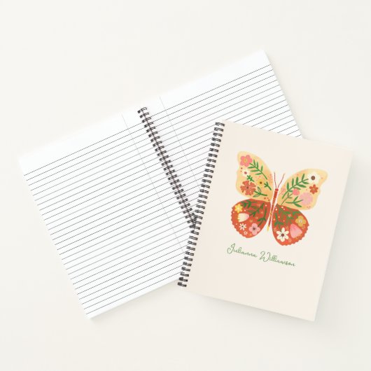Boho Folk Floral Butterfly Personalized Name Notitieboek (Binnen)