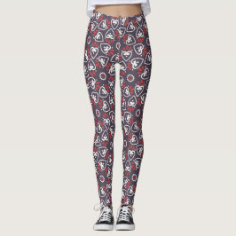 Boho Folk Hearts Pattern Tile Leggings