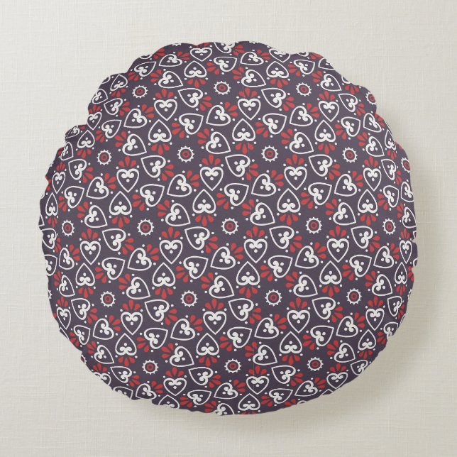 Boho Folk Hearts Pattern Tile Rond Kussen (Voorkant)