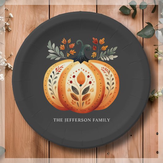 Boho Folk Pumpkin Thanksgiving Papieren Bordje