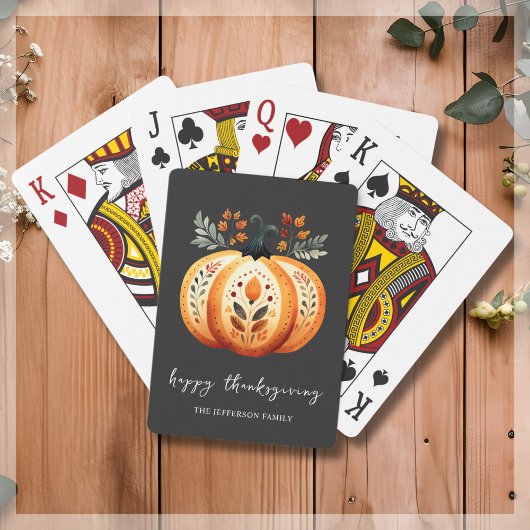 Boho Folk Pumpkin Thanksgiving Pokerkaarten