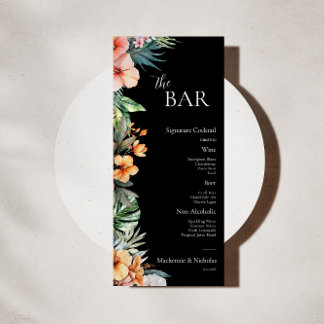 Boho foncé Tropical Floral Mariage Bar Menu