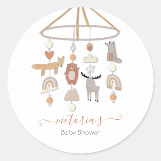 Boho Forest Animals Mobile Baby shower Ronde Sticker (Voorkant)