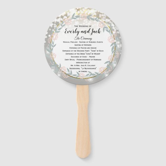 Boho Forest Mason Jar Pink Gold Wedding Programme Handwaaier (Voorkant)