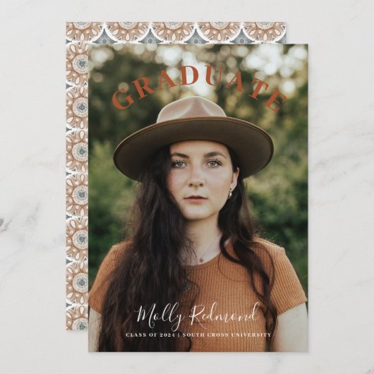 Boho Foto Afstuderen Aankondiging (Voorkant / Achterkant)