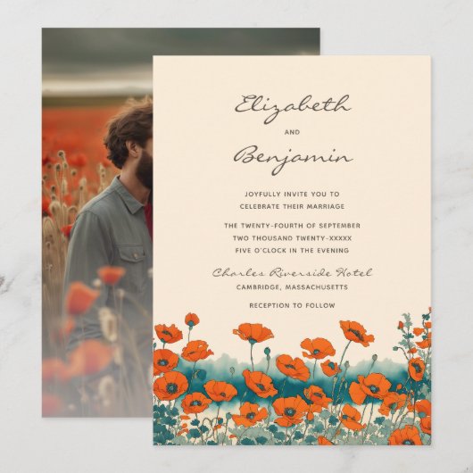 Boho foto Bloemen Wildflower bruiloft Kaart (Voorkant / Achterkant)