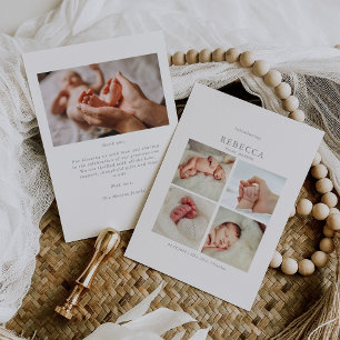 Boho-foto-collage geboorteaankondigingskaart voor bedankkaart