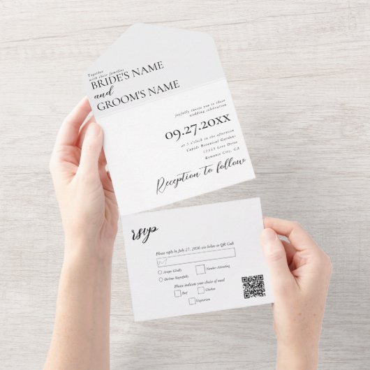 Boho foto minimalistische moderne eenvoudige bruil all in one uitnodiging (Afscheurbaar)