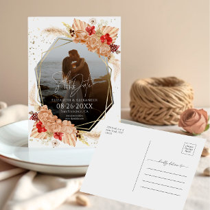 Boho Foto   Terracotta Bruiloft Save The Date Briefkaart